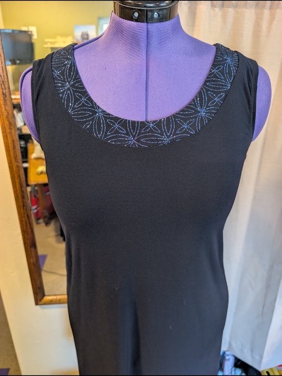 R&M Richards Tops - R&M Richards-Black Women's Dress with Blue Sparkle design Neckline With Jacket.